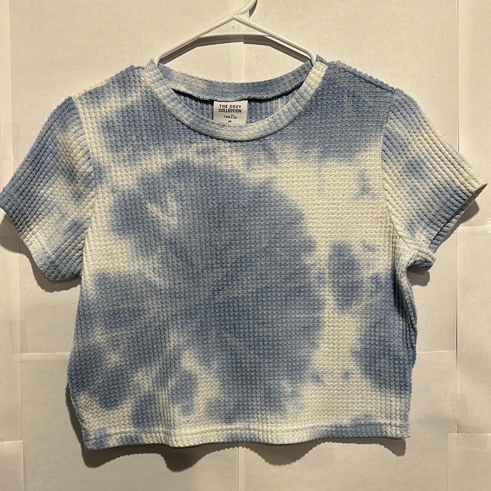 Wild Fable Blue Tie-Dye Waffle Knit Top